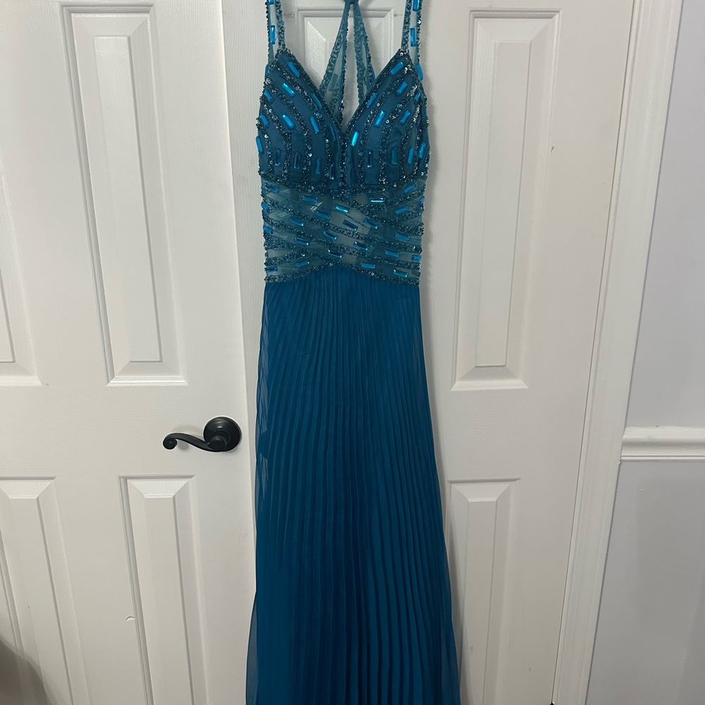 Dave & Johnny Teal Beaded Prom Dress